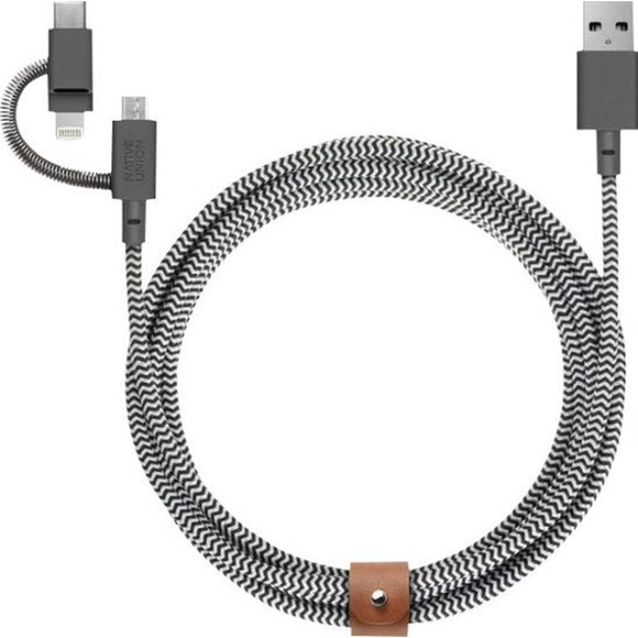 Native Union - 6.5' USB Type-A-to-Micro-USB/Lightning/USB Type-C Cable - Zebra - Picture 1 of 8